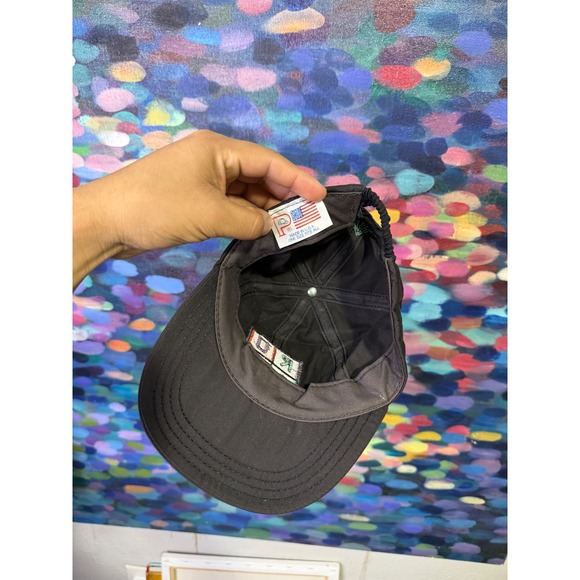 Vintage Style ROCK Block Embroidery Black Strapback Hat Made in USA Mens Cap - Picture 4 of 4